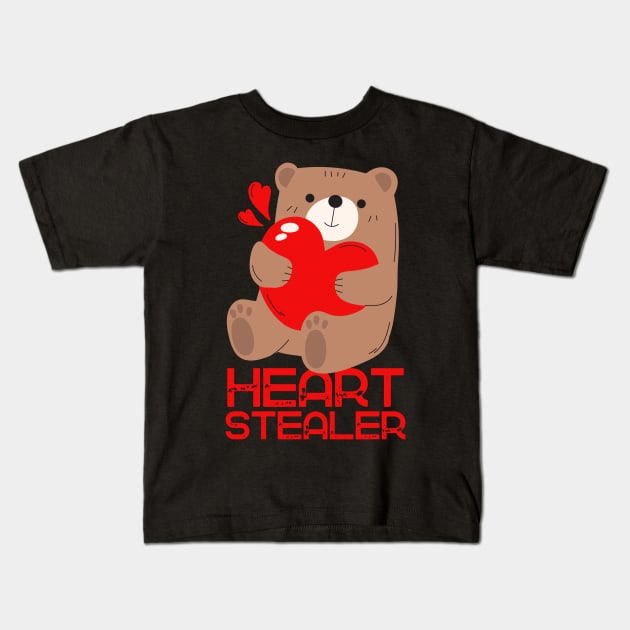 Hearts Stealing Stealer Adorable Bear Valentine's Day Kids T-Shirt by Teewyld